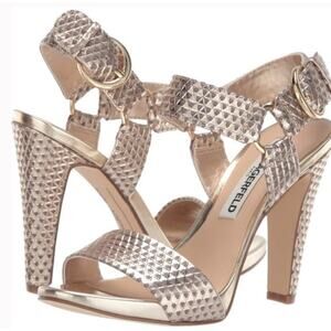 Karl Lagerfeld Paris Leather Cieone Dress Sandals in Gold Heels Sz 6 S000055